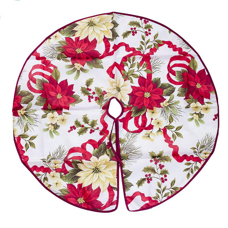 Poinsettia Ribbon Christmas tree skirt, 35 in