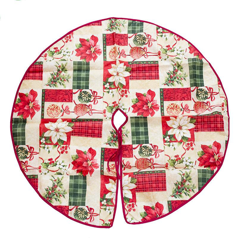 Poinsettia Patchwork Christmas tree skirt, 35 in