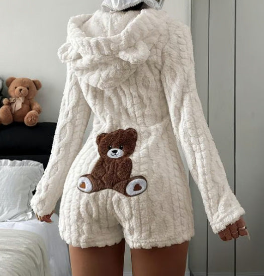 Snow White teddy romper, back view with embroidered teddy bear