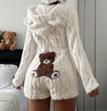 Snow White teddy romper, back view with embroidered teddy bear