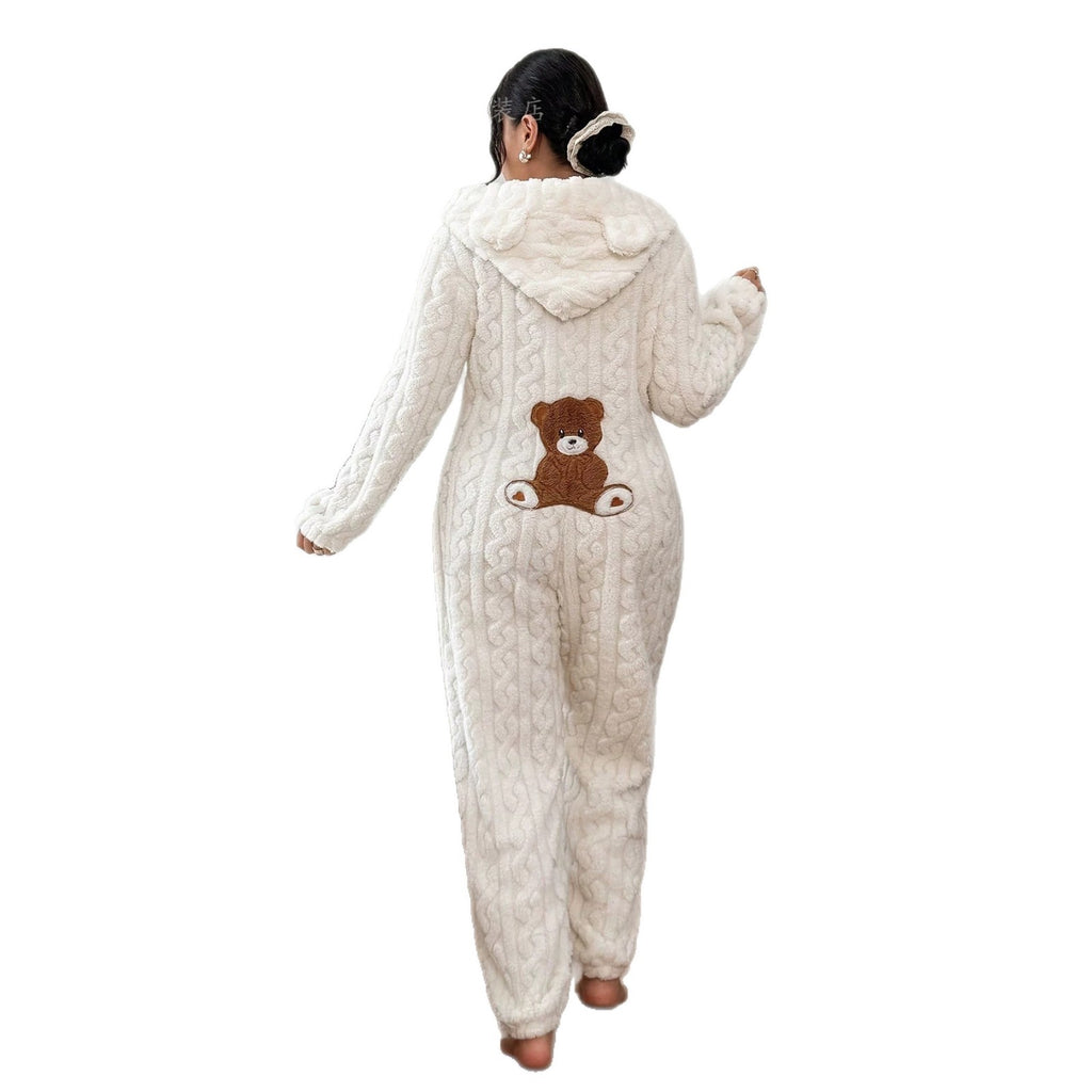 Full-length teddy onesie, back view
