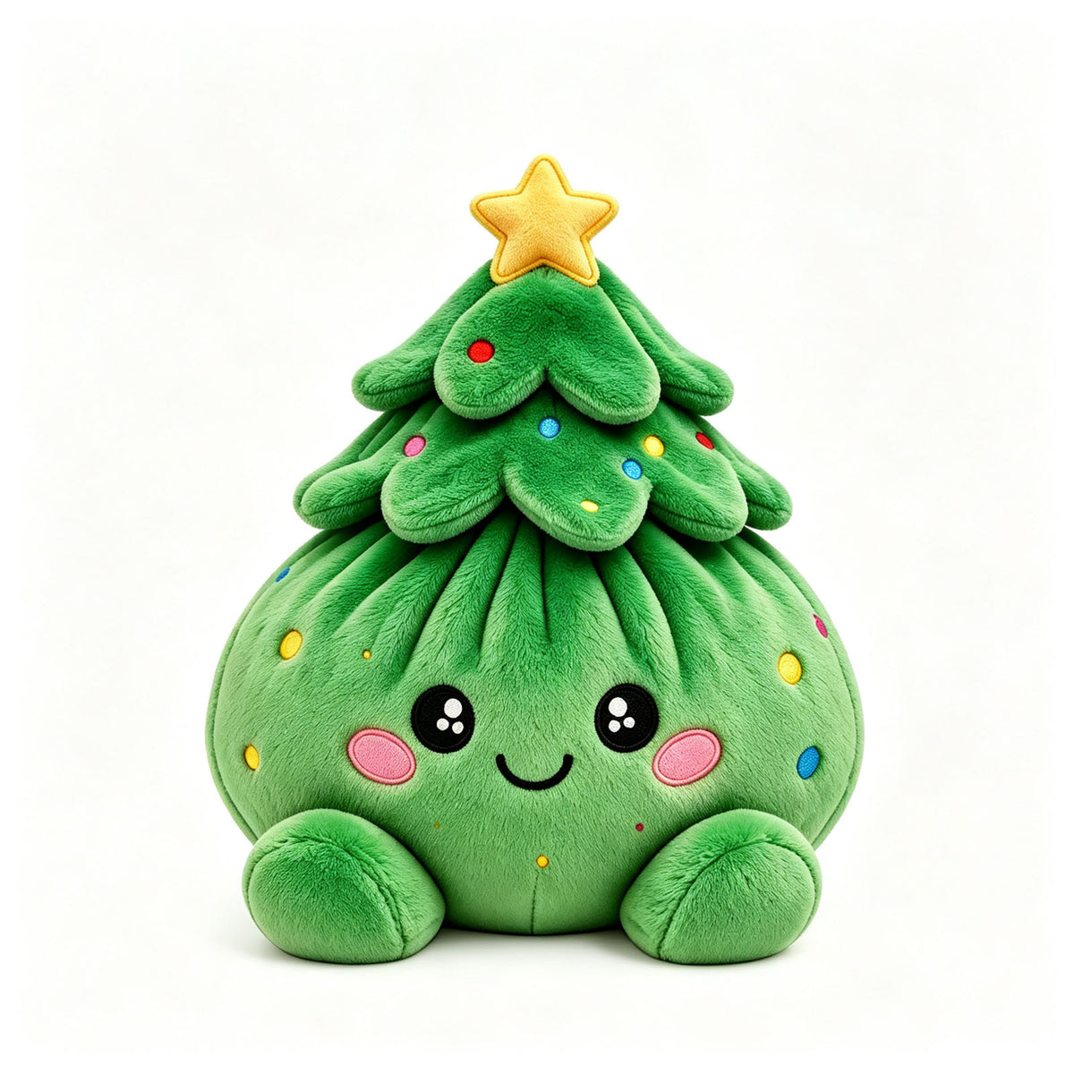Evergreen the Tree, a green plush dumpling with a gold star
