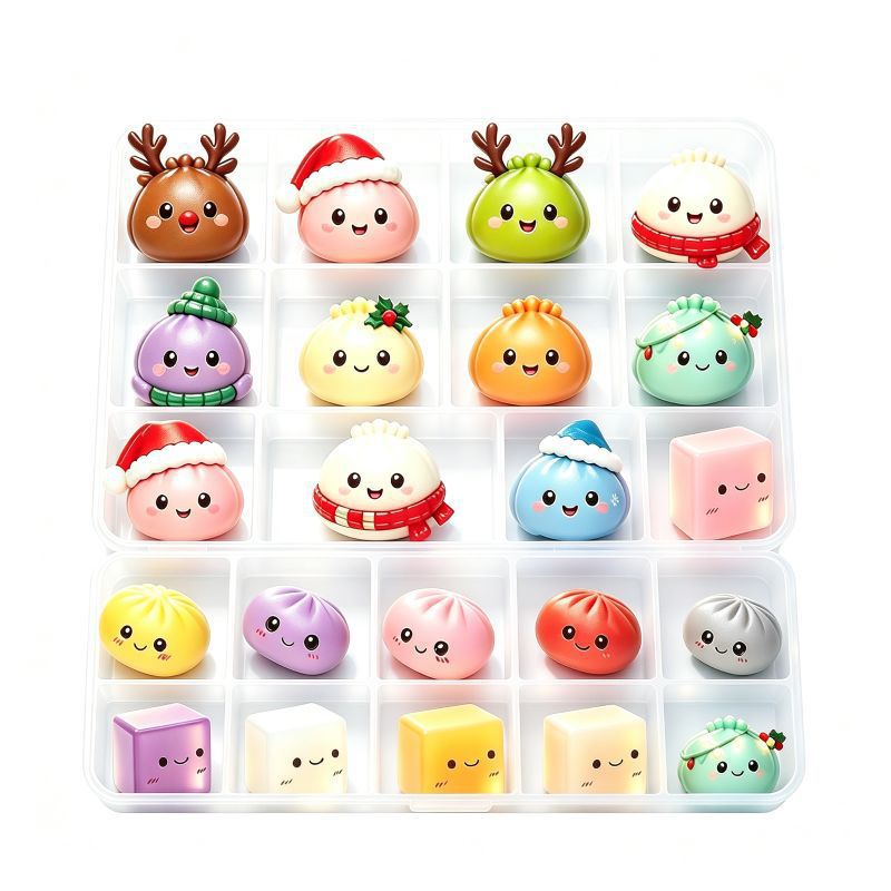 Dumpling squishy characters in holiday outfits