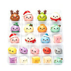 Dumpling squishy characters in holiday outfits