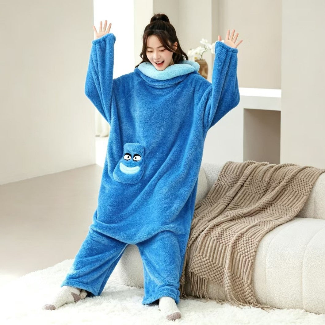 Merry Muncher onesie with the hood down