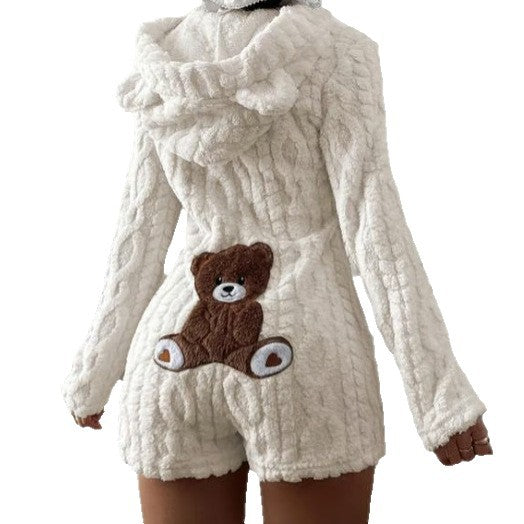 Cable-knit fleece texture and embroidered teddy