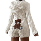 Cable-knit fleece texture and embroidered teddy